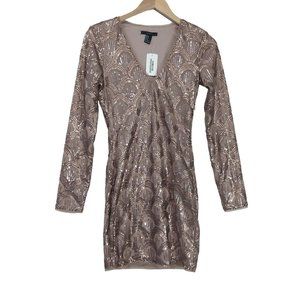 Forever 21 Sequin Body Con Mini Dress Women S Bronze Long Sleeve Cocktail Event